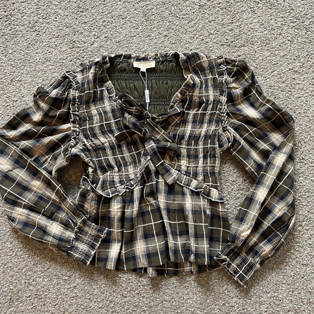 Petal & Pup Checkered Ruffle Blouse - Black and Cream